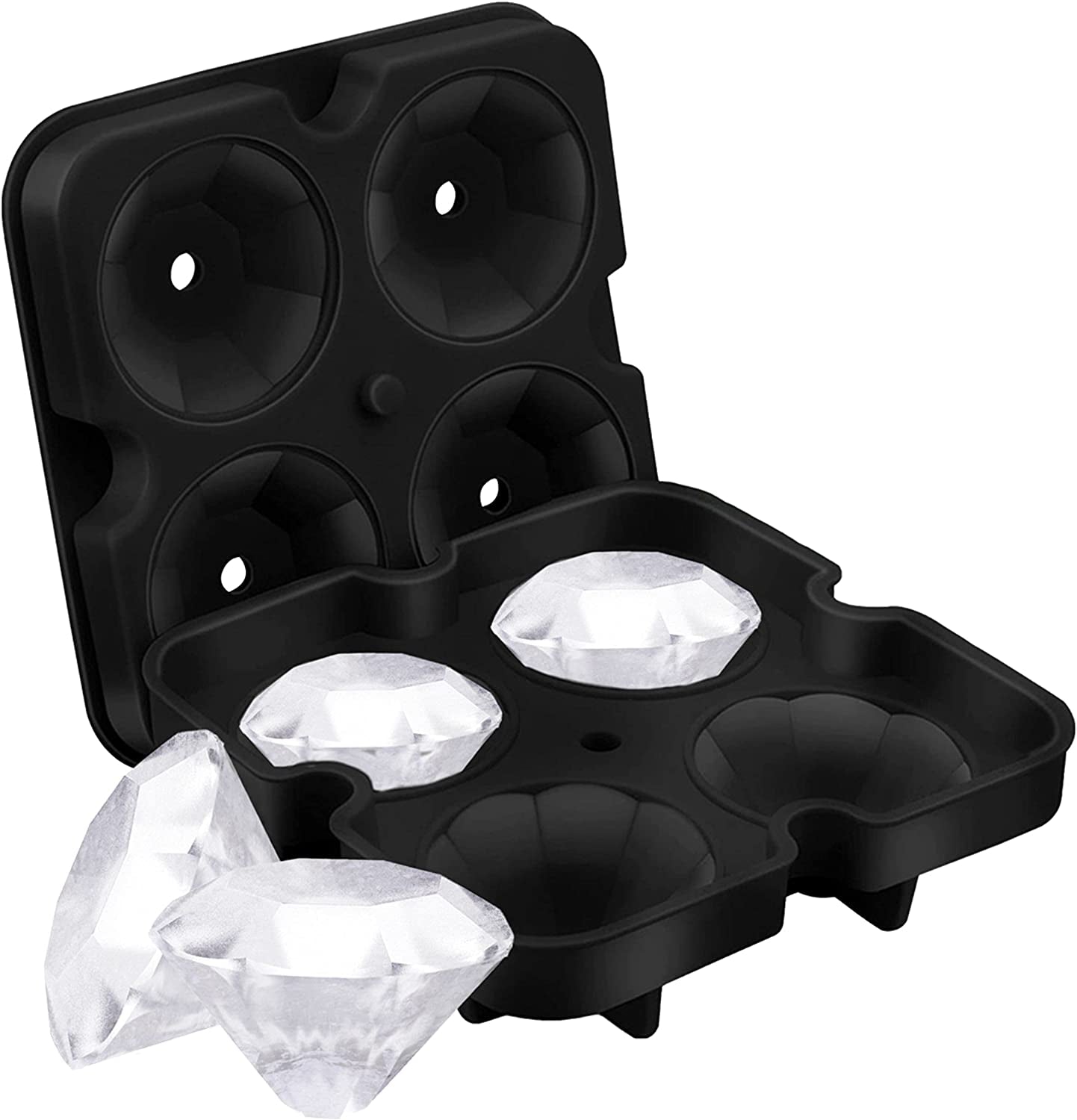 Ice Molds - Silicone Ice Cube Tray with Lid - Fill and Release Ice Maker - Cute and Fun Shape Multipurpose Molds - Great for Parties and Events (Diamond)