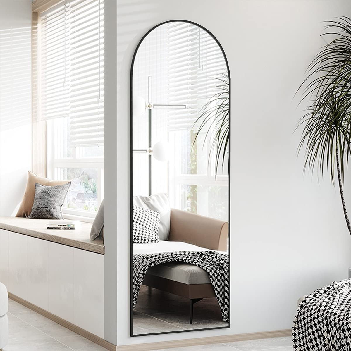 Full Length Mirror, Floor Mirror Full Length, 65"X22" Arched-Top Mirror Hanging or Leaning, Standing Mirror, Body Mirror, Wall Mounted Mirror with Aluminum Frame for Bedroom Living Room (Black)