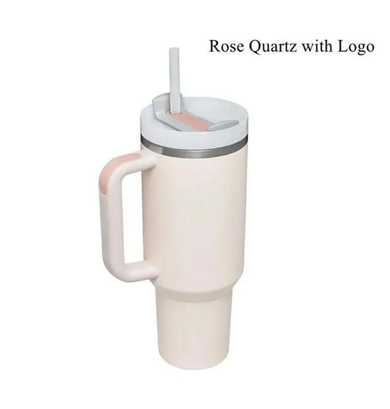 US STOCK 40Oz Quencher Tumblers Pink Cosmo Parada Co-Branded Flamingo Stainless Steel Valentines Day Gift Cups with Silicone Handle Lid and Straw Car Mugs