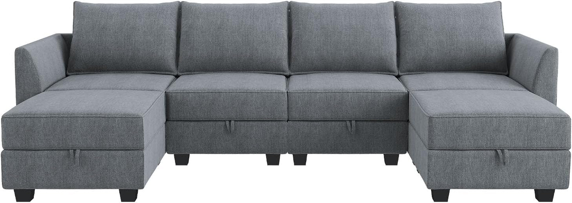 Modern U-Shaped Modular Sectional Sofa Sleeper Couch with Reversible Chaise Modular Sofa Couch with Storage Seats, Bluish Grey