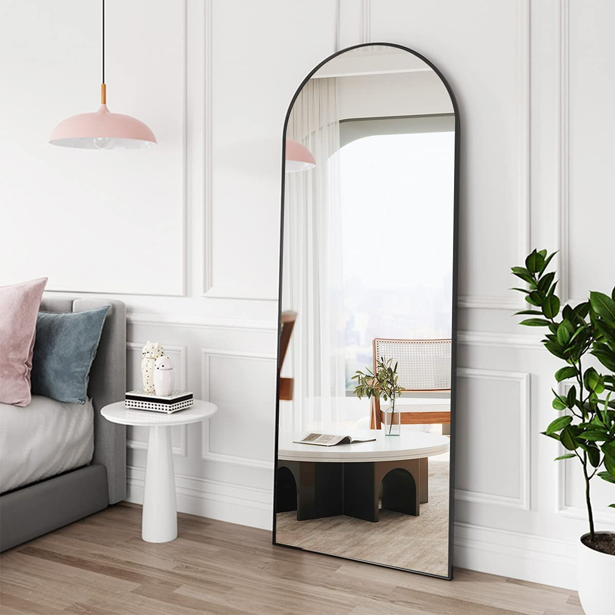 Full Length Mirror, Floor Mirror Full Length, 65"X22" Arched-Top Mirror Hanging or Leaning, Standing Mirror, Body Mirror, Wall Mounted Mirror with Aluminum Frame for Bedroom Living Room (Black)