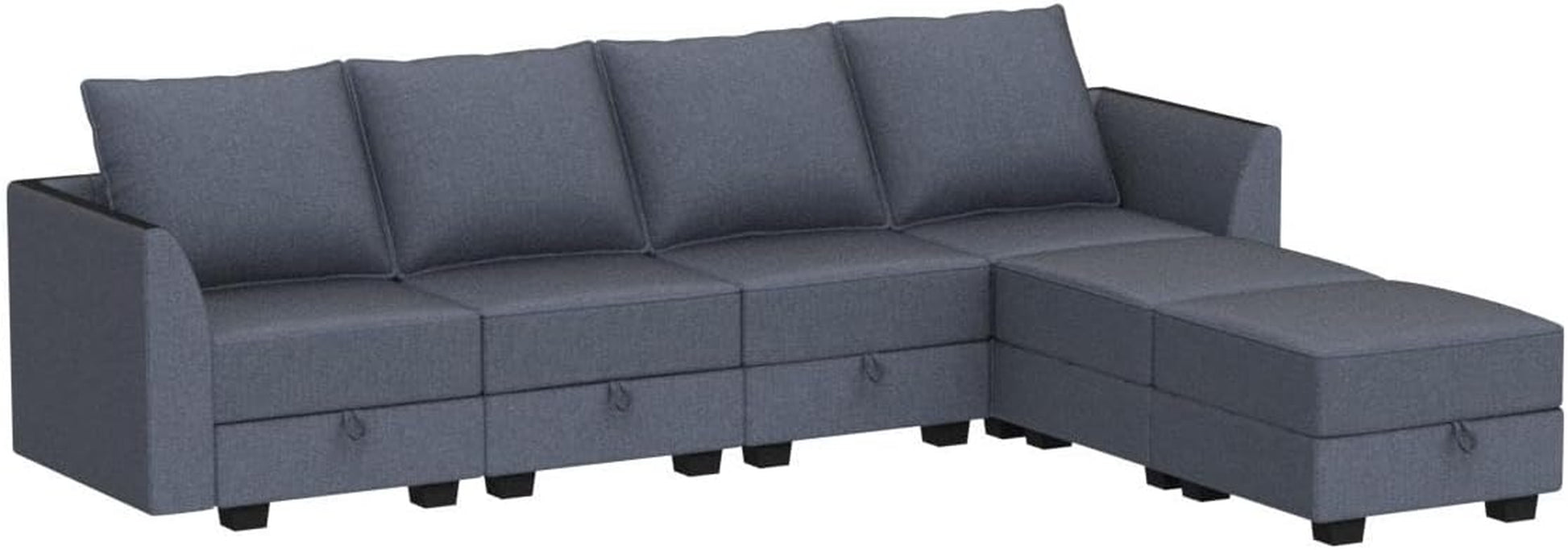 Modern U-Shaped Modular Sectional Sofa Sleeper Couch with Reversible Chaise Modular Sofa Couch with Storage Seats, Bluish Grey