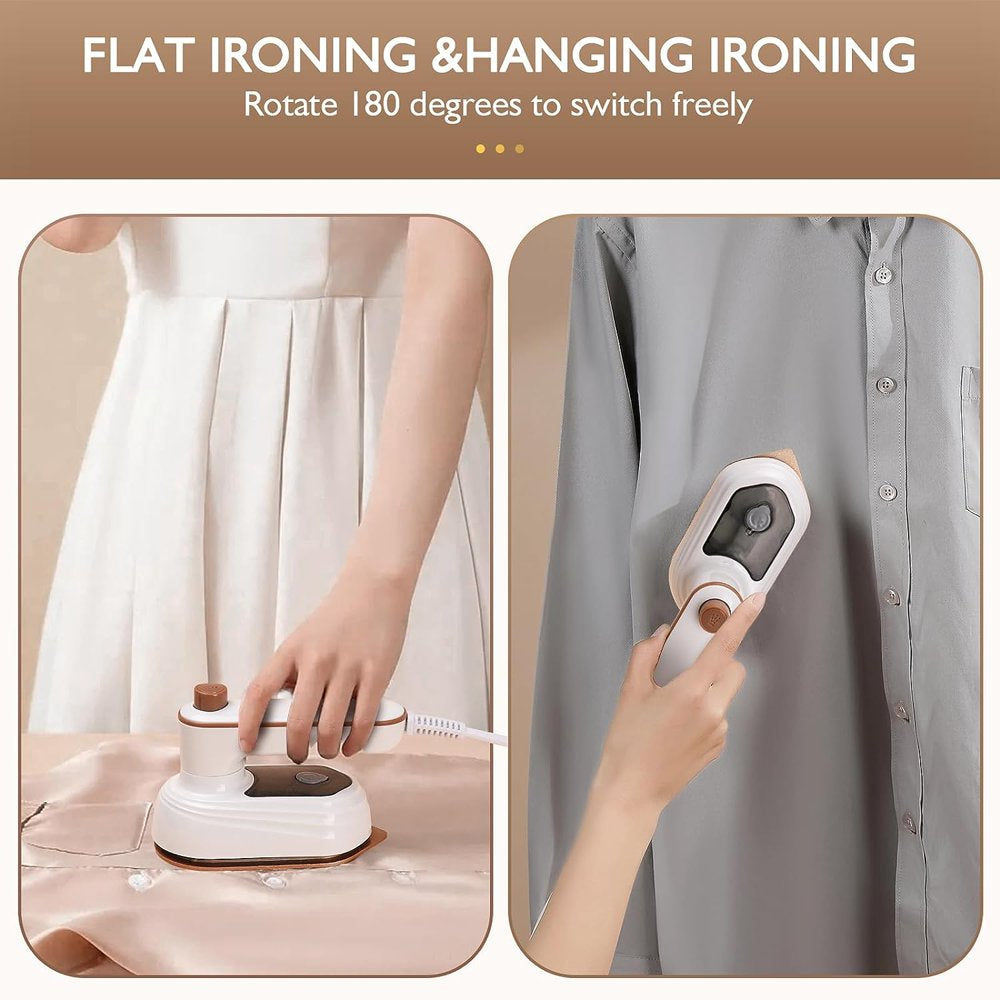 Electric Iron Steamer Handheld Travel Mini Garment Steamer Machine for Clothes, 180° Rotatable Portable Wet Dry Steam Iron Ironing Machine for Home Travel White
